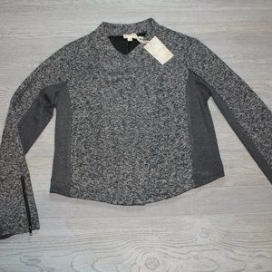 Hem & Thread Asymmetrical Short Waisted Zip Up Tweed Jacket Size M. NWT